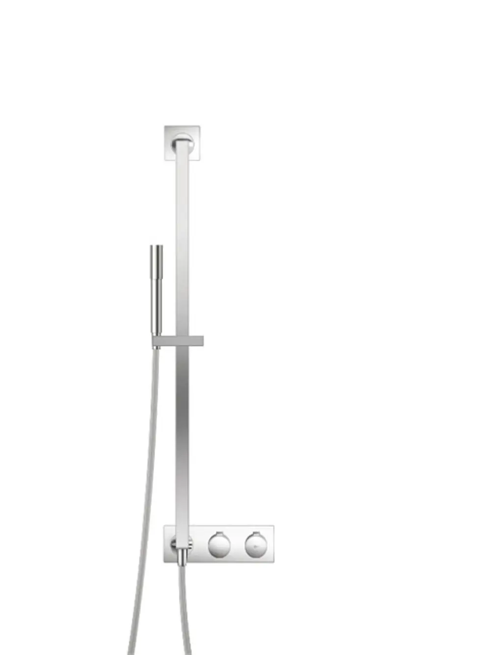Brauseanwendung von Ideal Standard mit Handbrause und stufenloser Wasserregelung. Die Montage erfolgt an der Wand mit einem minimalistischen, geraden Design.